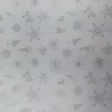 Něžný balicí papír s autorskými kresbami perličkových vánočních ozdob.
